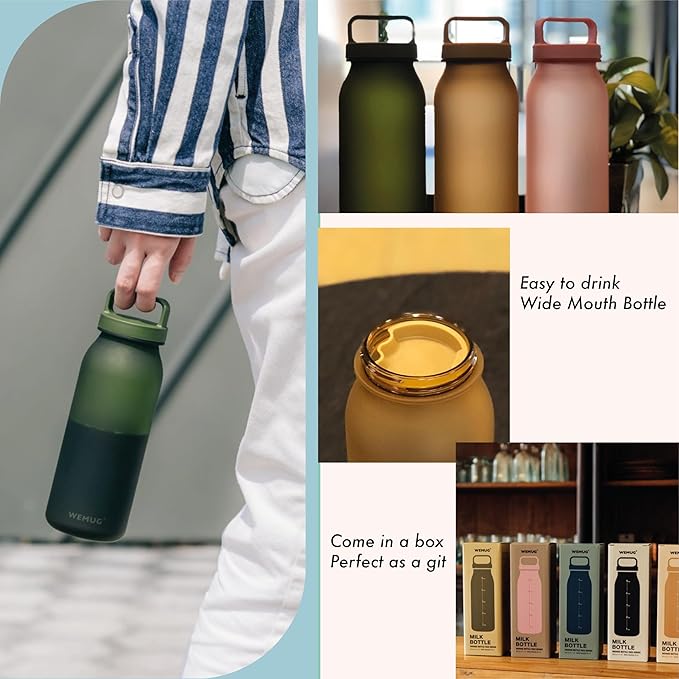 WEMUG Waterbottle 21 oz Easy Carry Handle, Modern Simple Design, BPA-Free, Leak Proof, Durable Plastic, Ultra Light, Handled (blue)