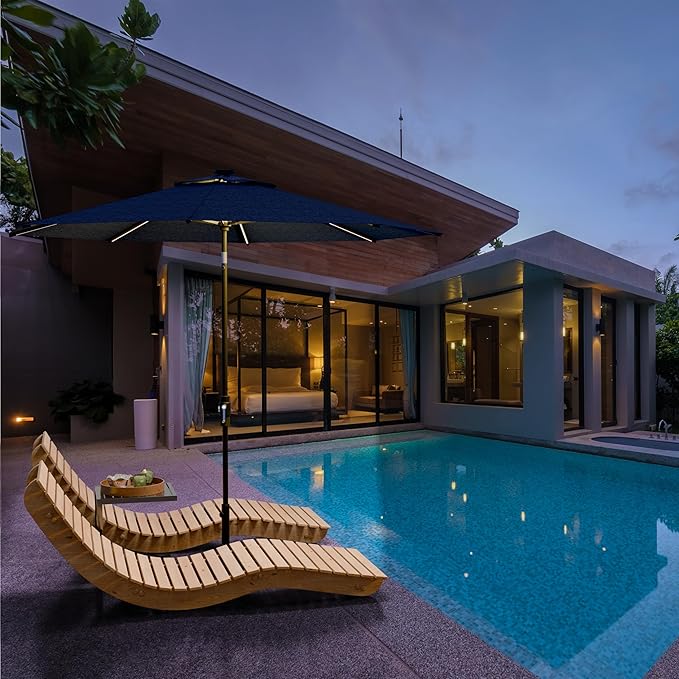 Midtown Umbrellas Led Swilt Sunbrella Umbrella, 8 Foot Patio Umbrella In Spectrum Indigo Acrylic Fabric - Deck Patio Umbrella, Backyard Umbrella, Garden Umbrella & Pool Umbrella - Black Pole