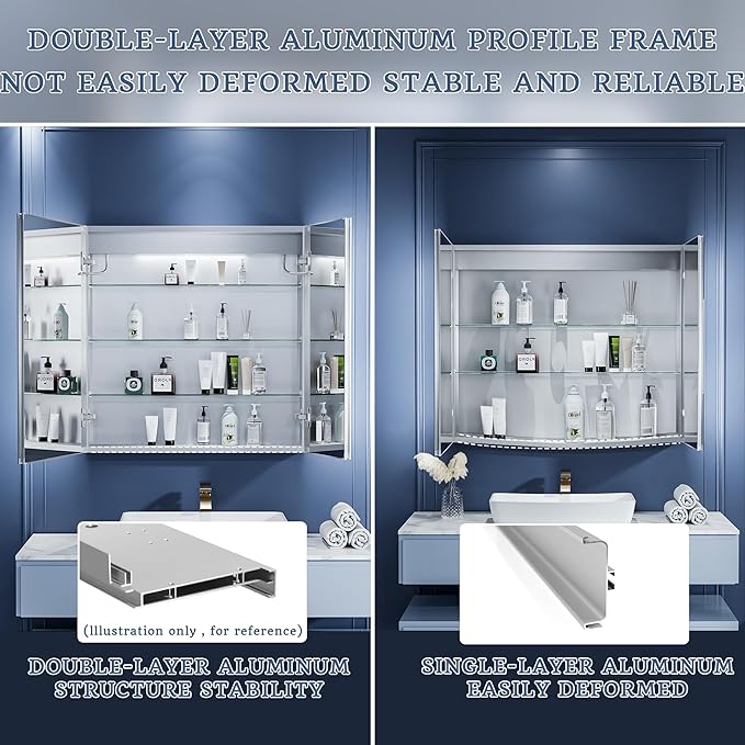 ExBrite LED Lighted Bathroom Medicine Cabinet with Mirror, 30 x 30 Inch, Recessed or Surface Mount, Anti-Fog, Stepless Dimming, Color Temperature Change, Built-in 6000K Sensor Light, Storage Shelves