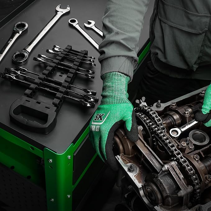 SK Ratcheting Wrench Set, Combination Wrench Set, 13-Piece, SAE 1/4" to 1", 72-Tooth, Premium CR-V Construction, with Rack Organizer