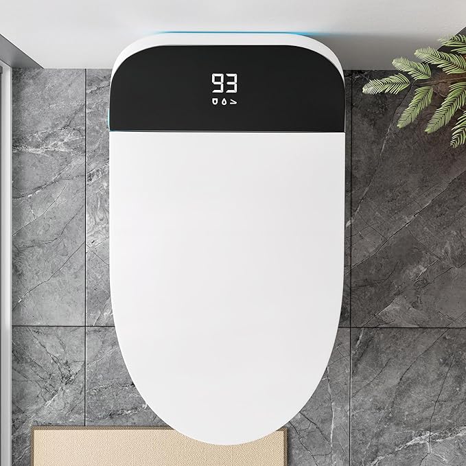WinZo Smart Toilet, Tankless Toilets with Heated Seat, Auto Open & Close, Smart with Bidet Built In ADA Chair Comfort Height,Dryer and Warm Water Sprayer, Featuring Foot Sensor and Black LED Display