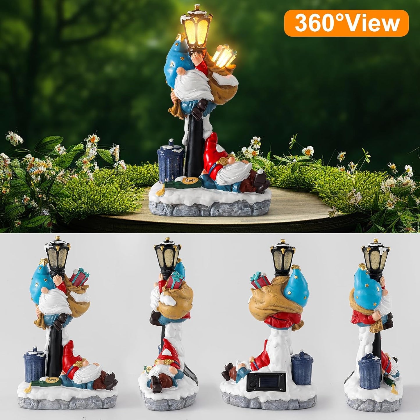 WINTS Solar Garden Gnome,Outdoor Gnome with Solar Lights Decor for Patio,Lawn,Yard,Balcony,Funny Gnomes Gifts for Women,Housewarming,Birthday