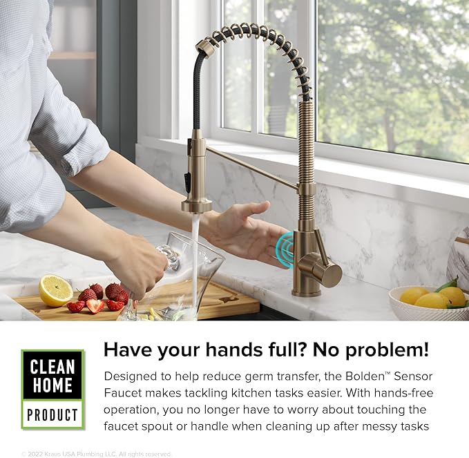 KRAUS Bolden Touchless Sensor Commercial Pull-Down Single Handle 18-Inch Kitchen Faucet in Spot Free Antique Champagne Bronze, KSF-1610SFACB
