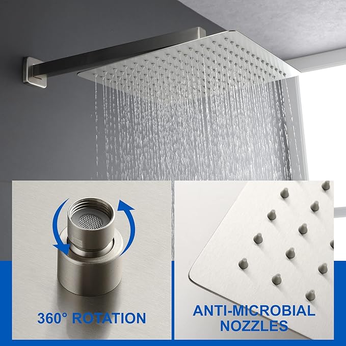 SHAMANDA Shower System with Waterfall Tub Spout and Handheld Shower Head, 12" Rain Shower Faucet Sets Complete with Shower Round-in Valve and Trim Wall Mount, Brushed Nickel, L101-2