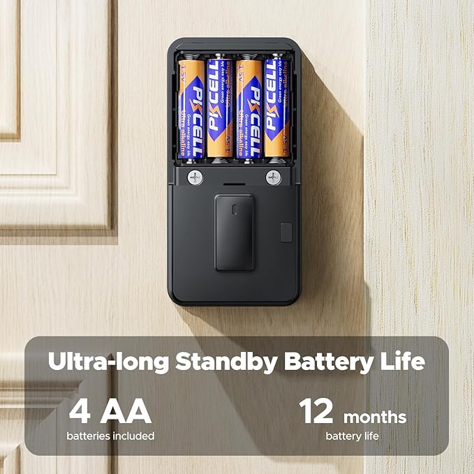 CAMCAMP Keyless Entry Door Lock, Fingerprint Door Lock with APP Remote Control, Smart Lock for Front Door/Bedroom, Easy-to-Install Keypad Deadbolt, Auto-Locking, 4 AA Batteries Include