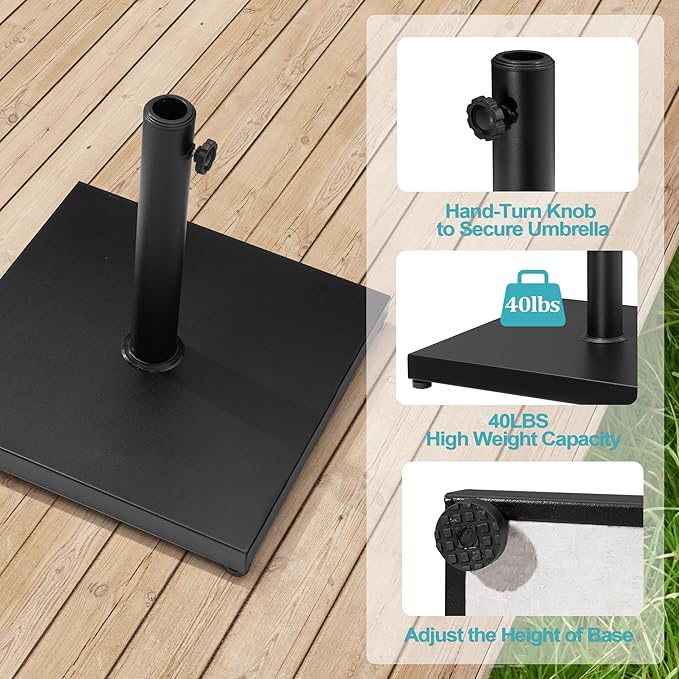 43lb Patio Umbrella Base Stand, Outdoor Square Concrete Stand Heavy Duty Market Umbrella Pole Holder, Black