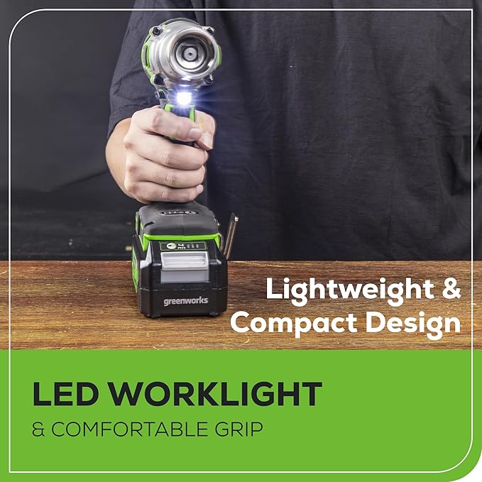 Greenworks 24V Brushless 1/2" Cordless Impact Wrench (3 Speed / 300 ft.-lbs. / LED Light), 4.0Ah Battery and Compact Charger Included