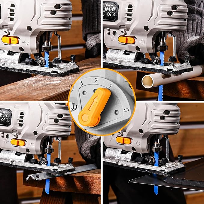 Jig Saw Cordless Electric Tool: DEKOPRO 20V Power Jigsaw with LED Light, 800-3000 RPM Variable Speed, 7/8" Stroke Length, 3 Orbital Settings, ±45° Bevel Cuts for Straight/Curve/Circle Cutting (Gray)