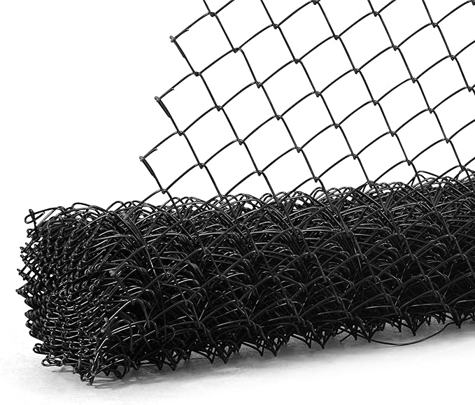 Fencer Wire 9 Gauge Black Vinyl Coated Galvanized Steel Chain Link Fence Fabric, Diamond Mesh Size 2-3/8 Inch, Galvanized Fencing Wire Roll for Garden and Animals Enclosure (6ft. x 50ft.)