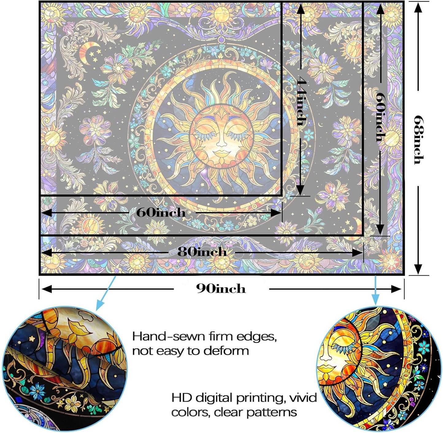 Lunerfex Sun Tapestry Stained Glass Tapestry Wall Decor Tapestries for Bedroom Boho Tapestries Wall Hanging for Bedroom Living Room Glass-Sun-01 44"x60"
