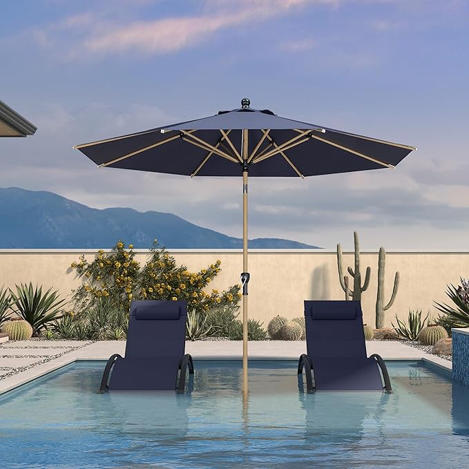 PURPLE LEAF 9 Feet Patio Umbrella Outdoor Table Umbrella Aluminum Round Market Umbrella with Push Button Tilt & 8 Sturdy Ribs and Crank Commercial Sun Umbrella for Garden Patio Balcony, Navy Blue