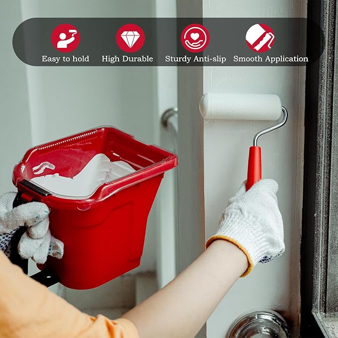 Mister Rui Paint Roller Kit, 12 Pack, 4 Inch Foam Rollers, 2" Brush, Small Paint Bucket with Liners, Liner Lid, Plastic Sheeting, Mini Rollers for Painting & DIY