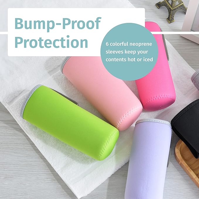 Glass Water Bottles 6 Pack With Sleeves and Stainless Steel Lids - 18oz Size - Leak Proof Caps, Reusable and Perfect For Travel and Storing Beverages Juice, Smoothies, Kombucha, Kefir, Tea