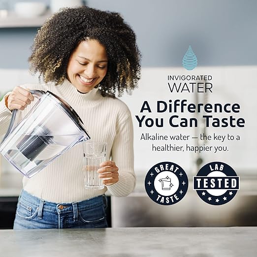 pH Restore Alkaline Water Pitcher - Long Lasting Water Filter Pitcher with Multi-Stage Filtration System - Water Jug for High pH, Pure Drinking Water - 3.5 L / 118 Oz - Black