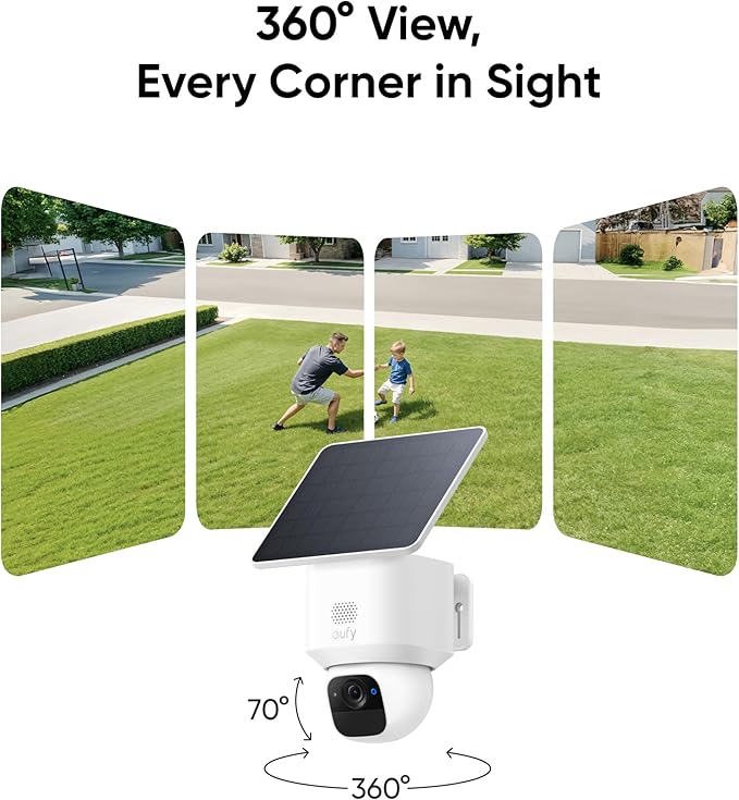 eufy Security SoloCam E30, 2 Pack, Security Cameras Wireless Outdoor, Solar Camera Outdoor Wireless, 360° Pan, AI Tracking, 2K Clarity, No Monthly Fee