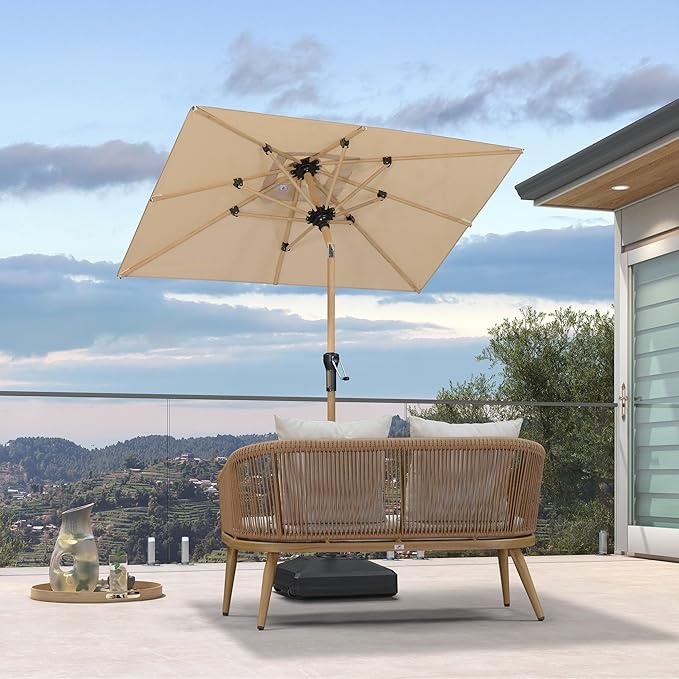 PURPLE LEAF 4' x 6' Market Umbrella Patio Umbrella Outdoor Table Umbrella Aluminum with Push Button Tilt & 8 Sturdy Ribs and Crank Rectangular Outdoor Umbrellas for Pool Backyard Beach, Beige