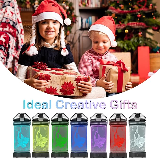 Kids Water Bottle with Shark Design 3D Glowing LED Light-Tritan BPA Free,Perfect for Back-to-School Season, Girls, Boys, Kids, Holiday Camping, Picnic Gifts - 14 oz Travel Mug