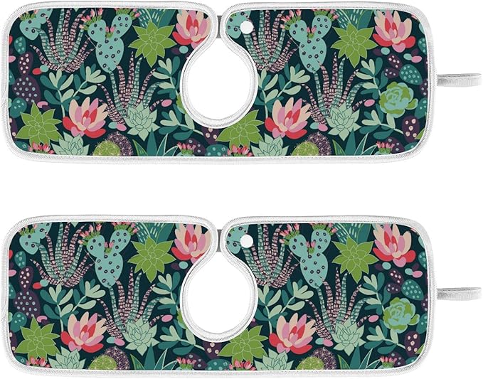 Kitchen Faucet Absorbent Mat,Succulent Plants Cactus Water Splash Guard for Sink, Faucet Drip Catcher Thicken Sponge Microfiber Faucet Water Catcher Mat Sink Absorbent Mat for Kitchen 14x5in 2Pack