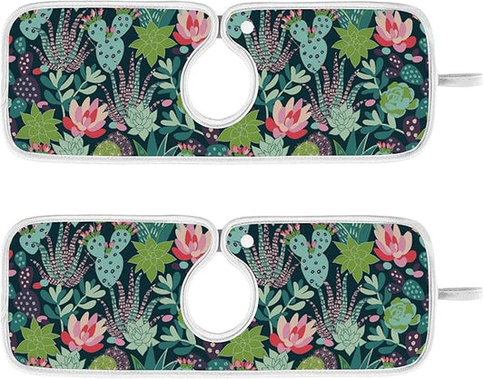 Kitchen Faucet Absorbent Mat,Succulent Plants Cactus Water Splash Guard for Sink, Faucet Drip Catcher Thicken Sponge Microfiber Faucet Water Catcher Mat Sink Absorbent Mat for Kitchen 14x5in 2Pack