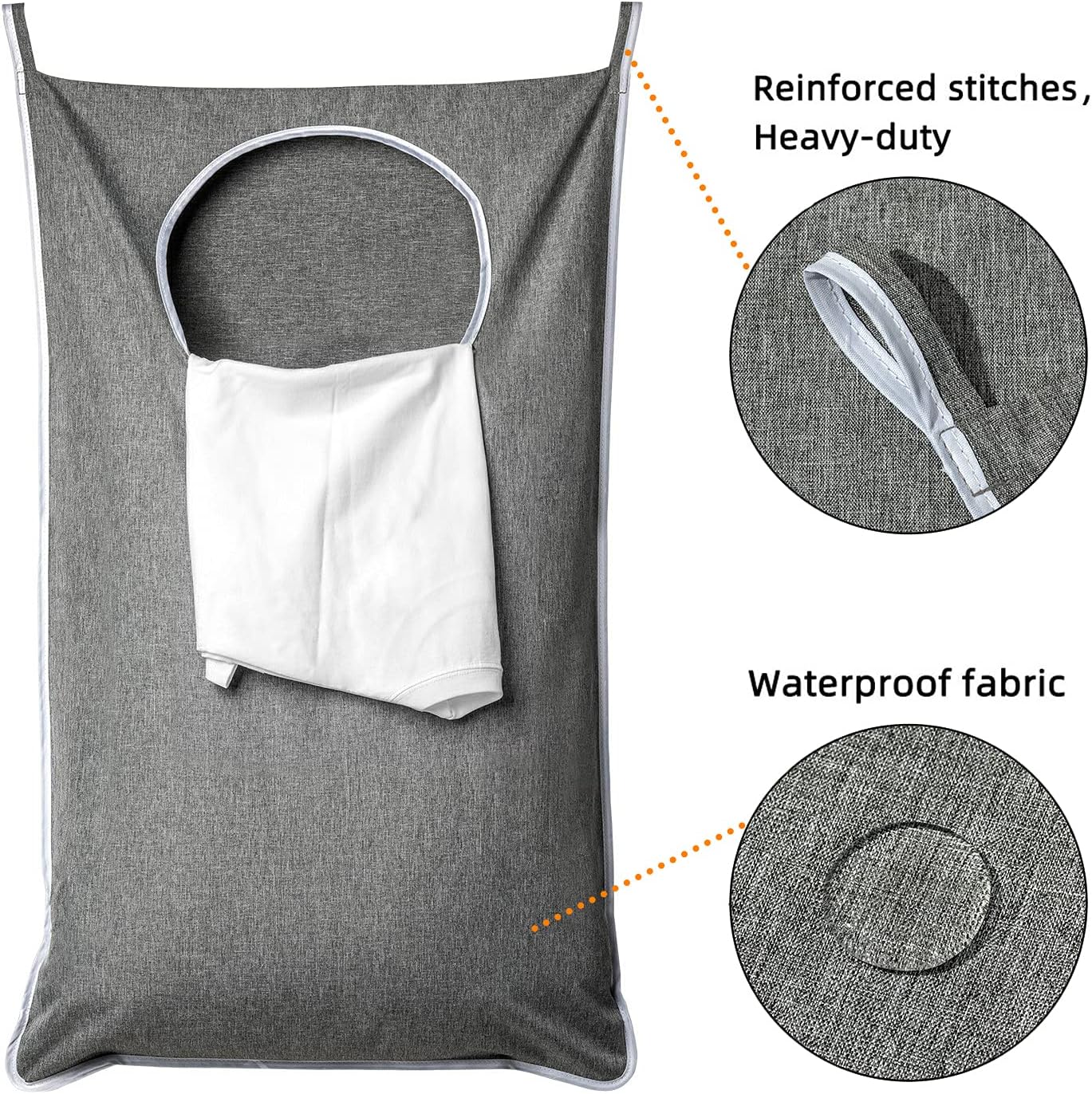 XL Hanging Laundry Hamper, Extra Large Tear-resistance Door Hamper with 2 Types Hooks for Dirty Clothes, Save Bathroom Space Hanging Laundry Bag (36.5x 22 Inch,Grey)