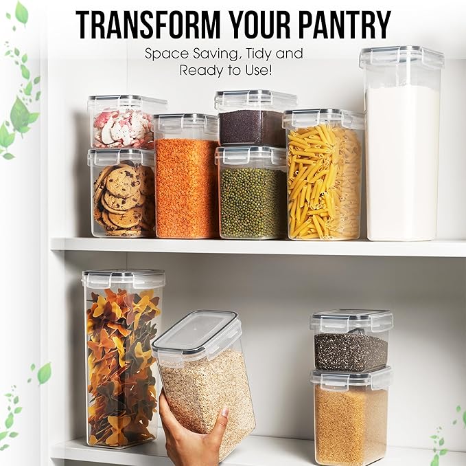 WHITE FEATHER SUPPLIES 40 PCS Airtight Food Storage Containers with Lids - BPA Free Durable Plastic Leakproof Flour Sugar Cereal Containers Storage for Pantry Organization - Dishwasher Safe