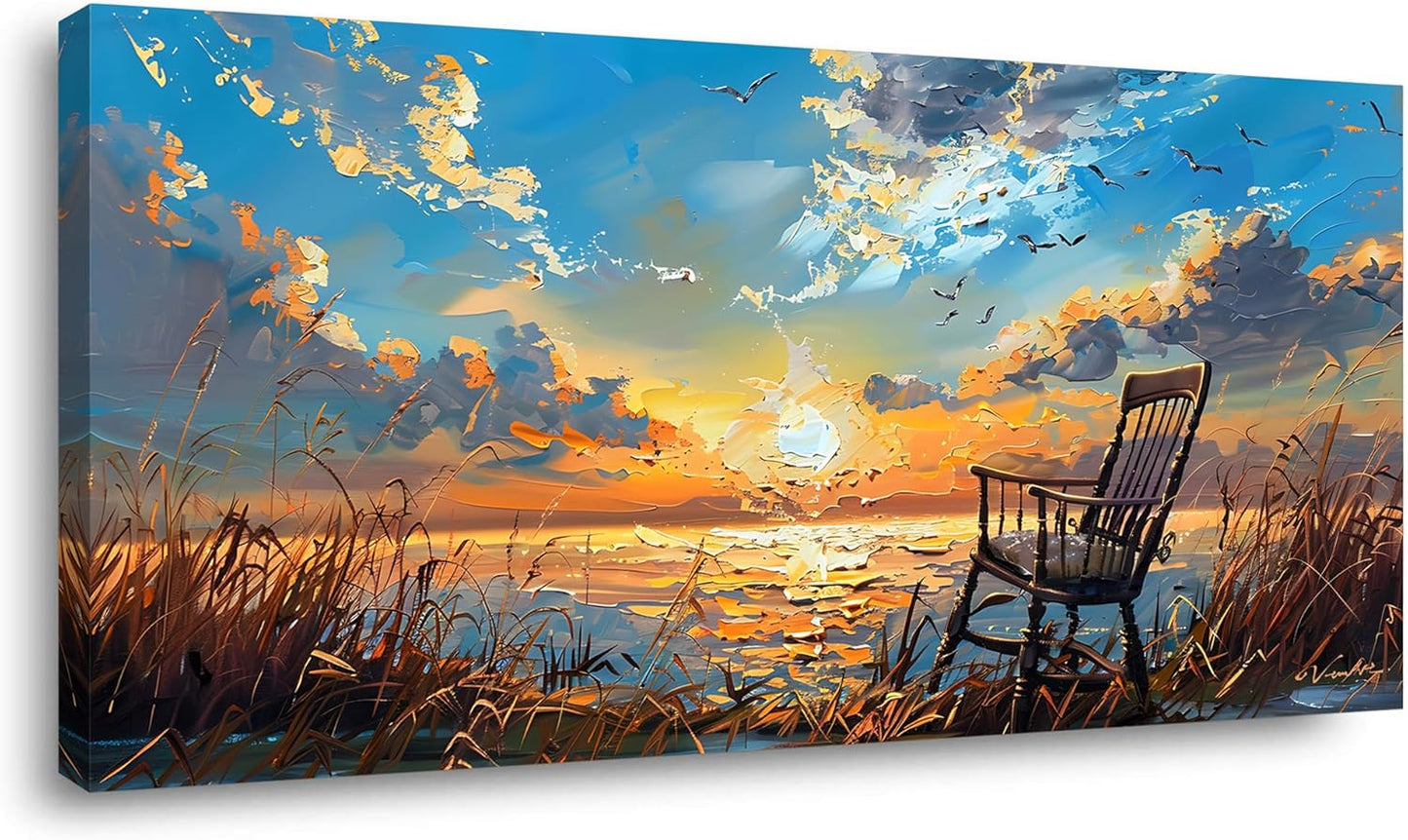 LASMOND Canvas Prints Wall Art Sunset Ocean Beach Pictures Photo nature landscape Paintings for Living Room Bedroom Home Decorations Modern Stretched and Framed Seascape Waves Landscape Artwork ( 30x60 Inches )