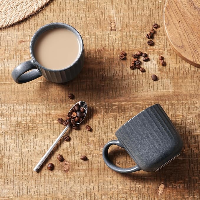 famiware Coffee Mugs Set of 6, Starlight 11 oz Mug Cup Set with Handle for Coffee, Tea, Cocoa, Milk - Ceramic Stoneware Mug Set, Matte Black Grey