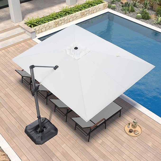 PURPLE LEAF 9' X 11.5' Patio Umbrella Outdoor Cantilever Rectangle Umbrella Aluminum Offset Umbrella with 360-degree Rotation for Garden Deck Pool Patio, White