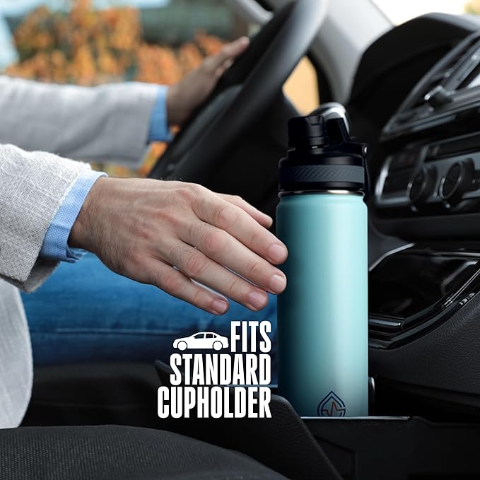 Insulated Water Bottle with Straw and Handle 22 oz-Stainless Steel Water Bottles with Straw, Dual Cap Function & Sleeve, Keeps Drinks Hot Up to 12 Hours & Cold Up to 24 Hours (Light Mint)