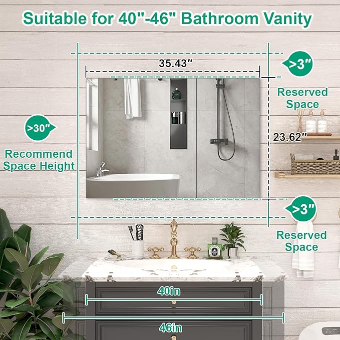 36 x 24 Farmhouse Medicine Cabinet, Tempered Frameless Bathroom Mirror with Storage, Silver Recessed or Surface Mount Aluminum Medicine Cabinet for Bathroom Modern