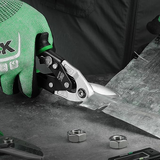 SK 10 Inch Aviation Tin Snips, Right Cut, Cr-Mo Steel Blade, Anti-slip Handle and Safety Latch, for Cutting Sheet Metal