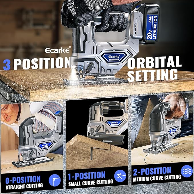 Cordless Jigsaw Tool Compatible with Dewalt 20V Battery, Variable Speed, LED Light, 0°-45° Bevel Cuts, 3-Position Orbital Action, Brushless Motor for Cutting (With 5Ah Battery & Charger Station Kit)