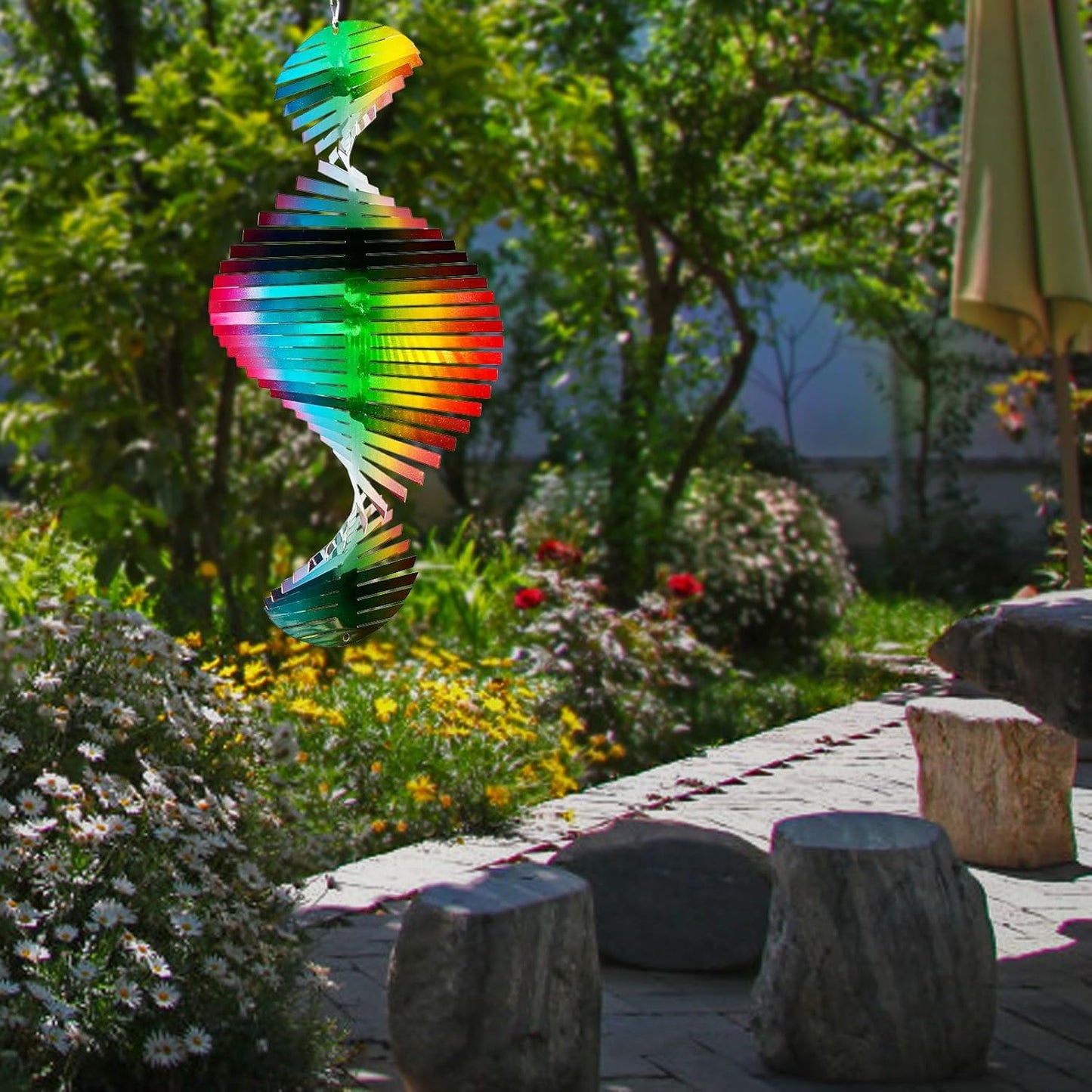 Wind Spinner Rainbow Wave Wind Spinners for Yard and Garden,15in Hanging Kinetic Yard Art Wind Sculpture,3D Wind Spinners Outdoor & Indoor Rainbow Helix Garden Decor Christmas Ornaments