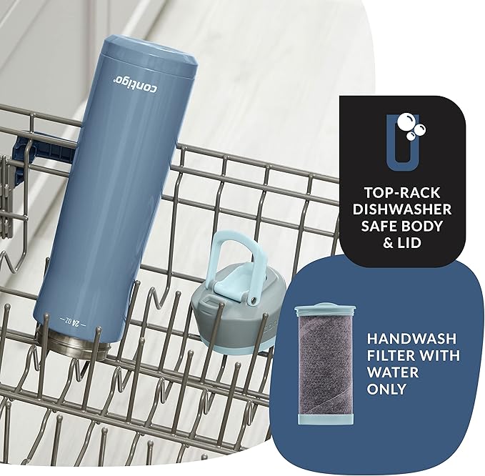 Contigo Clybourn Chill Stainless Steel FreeFlow Filter Water Bottle with AUTOSEAL, 24oz., Dark Ice