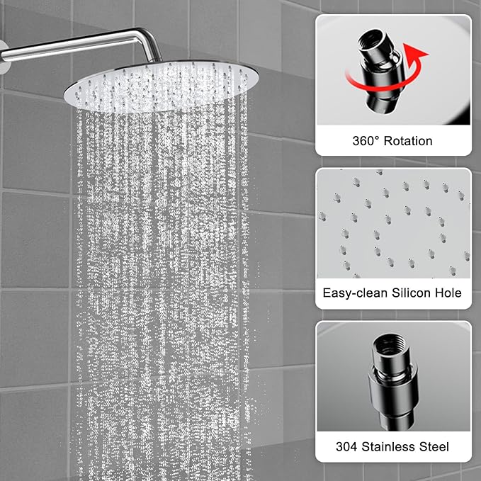 Shower Faucet Set 10IN Brass Rough-In Valve Body Trim Kit Rainfall Included Handle Accessories Complete 2 Functions with Rain Head and Handheld Bathroom Systems (10'', Chrome Polished)