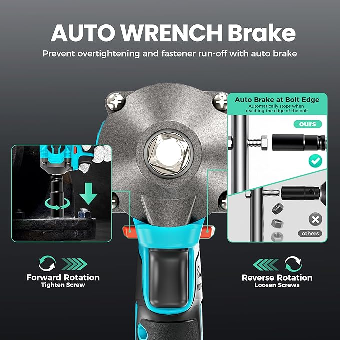 Cordless Impact Wrench High Torque, 442.5Ft-lbs, 1/2" Brushless Impact Gun, 2450RPM High Torque Gun, 4.0 Ah Battery, Electric Impact Motor Variable Speeds for Car/Truck/RV/Mower, 20V