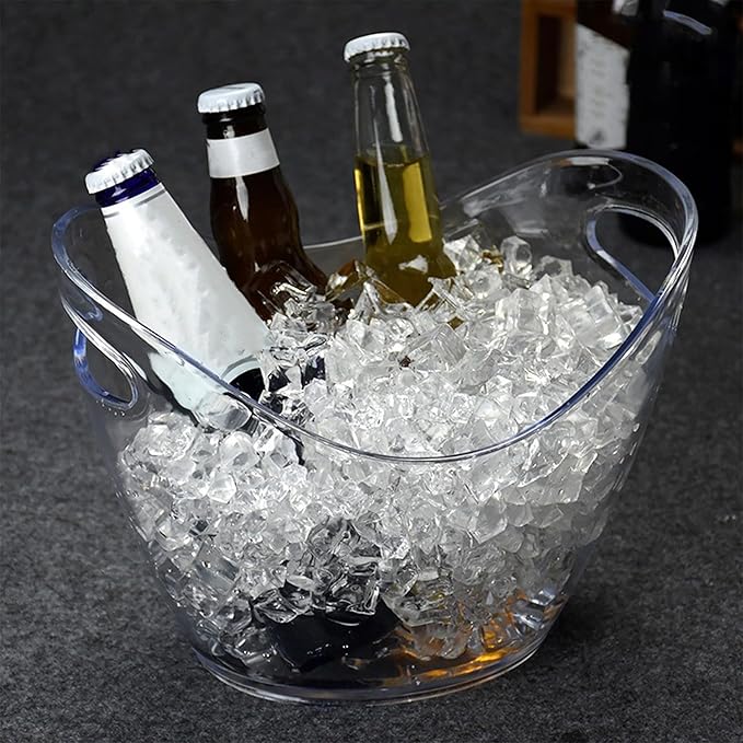 Clear Ice Buckets for Parties - Acrylic Ice Bucket - 4 Liters Beverage Tub for Drinks and Parties- Plastic Ice Bucket for Cocktail Bar - A Perfect Plastic Tub to serve Chilled Drink