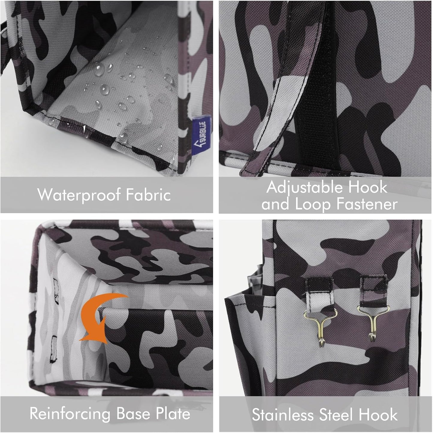 Surblue Bedside Caddy Hanging Bed Organizer Storage Bag Pocket for Bunk and Hospital Beds, College Dorm Rooms Baby Bed Rails, Wheelchair Side Bag, Camp Chiars, 4 Pockets and 2 Hooks (Small City)