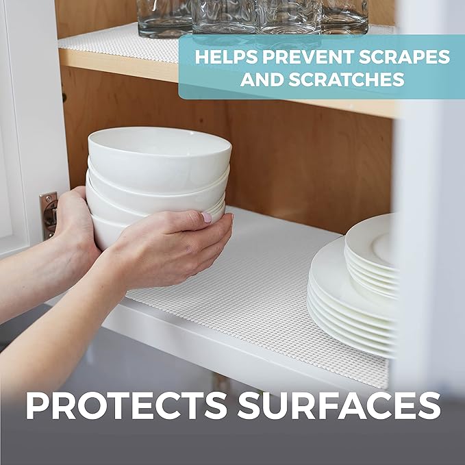 HOME GENIE Drawer Shelf and Cabinet Liner, Durable with Strong Grip, 17.5 Inch x 10 FT, Non Adhesive Liners Protect Kitchen Cabinets and Cupboard, Bathroom Drawers and Shelves, Desks, Pure White