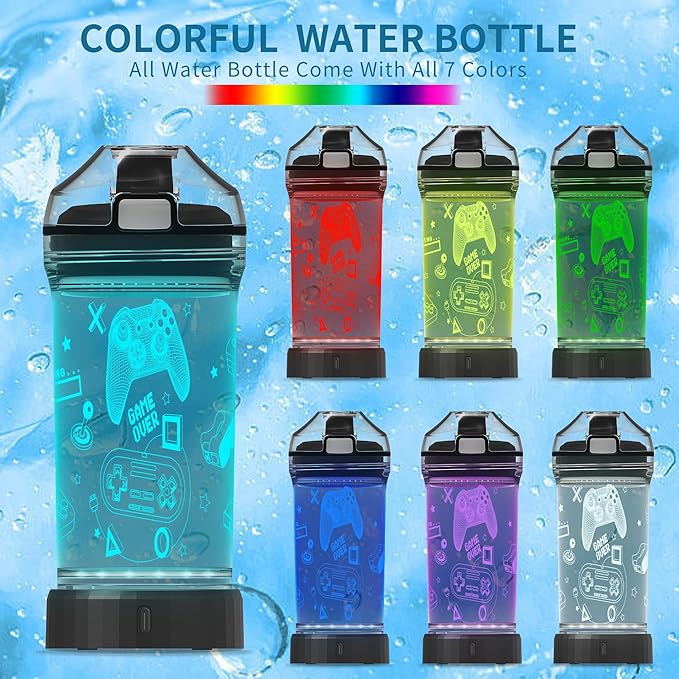 Kids Water Bottle with Video Game Design 3D Glowing LED Light-Tritan BPA Free,Perfect for Back-to-School Season, Girls, Boys, Kids, Holiday Camping, Picnic Gifts - 14 oz Travel Mug