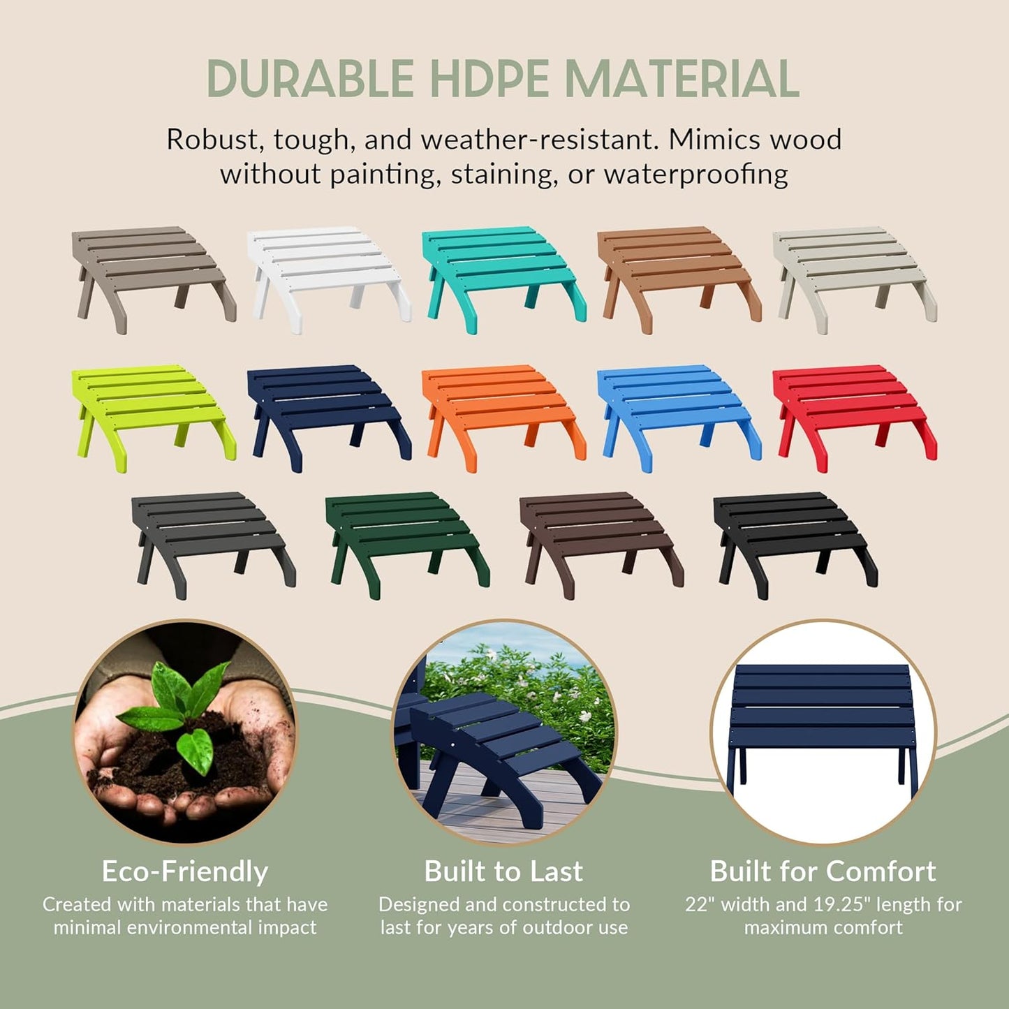 WestinTrends Dylan Outdoor Patio HDPE Adirondack Ottoman Footrest, Navy Blue