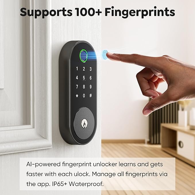 Keyless Entry Fingerprint Deadbolt Smart Lock: Sifely Digital Front Door Keypad with App Control, Electronic/Electric Deadbolt with Fingerprint & Code Access, Auto Locking, Easy to Install (Black)