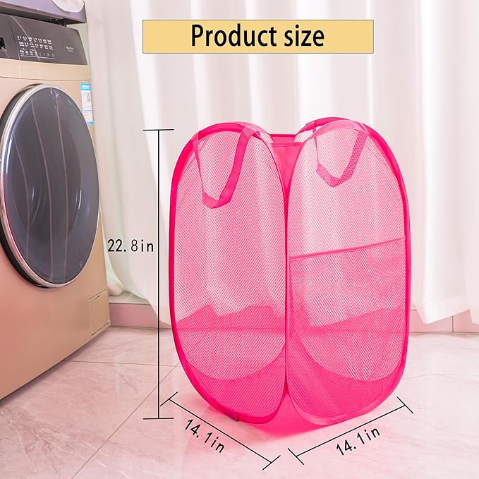Collapsible Mesh Laundry Basket，Pop Up Laundry Hamper-Easy Storage, Ideal for Home and Travel Use (2 rose)