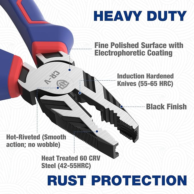 WORKPRO 8" Linesman PRO Screw Extractor Pliers(Combination Pliers) with Unique Non-slip Jaws, Stripped Screw Remover Tool, Lineman Plier for Quickly Removal of Damaged or Rusted Fasteners