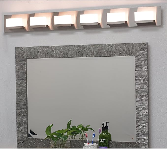 Kira Home Everett 48" Modern 6-Light 60W Integrated LED (360W eq.) Bathroom/Vanity Light, Rectangular Acrylic Lenses, Energy Efficient, Eco-Friendly, 3000k Warm White Light, Brushed Nickel Finish