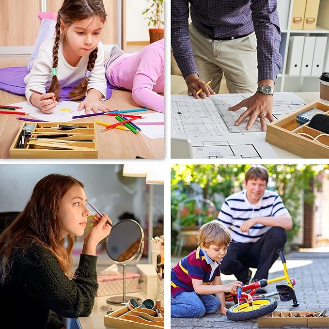 2-Piece Bamboo Silverware Organizer, Expandable Kitchen Drawer Organizer for Cutlery and Utensils, Multifunction Adjustable Bamboo Wood Cutlery Tray in Drawer for Flatware, (Natural)