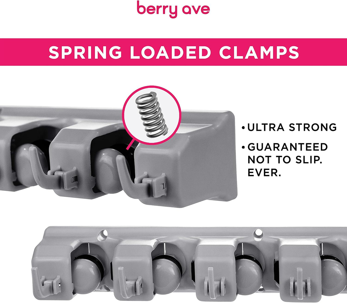 Combo 5 Slot Broom Holder w/ 1 Self Adhesive Mop Gripper No-Drilling, Wall Mount Tool Organizers For Kitchen, Garage, Laundry Room- Anti-Slip Hanger For Brooms, Mops, Rakes, Dustpans (Grey / White)