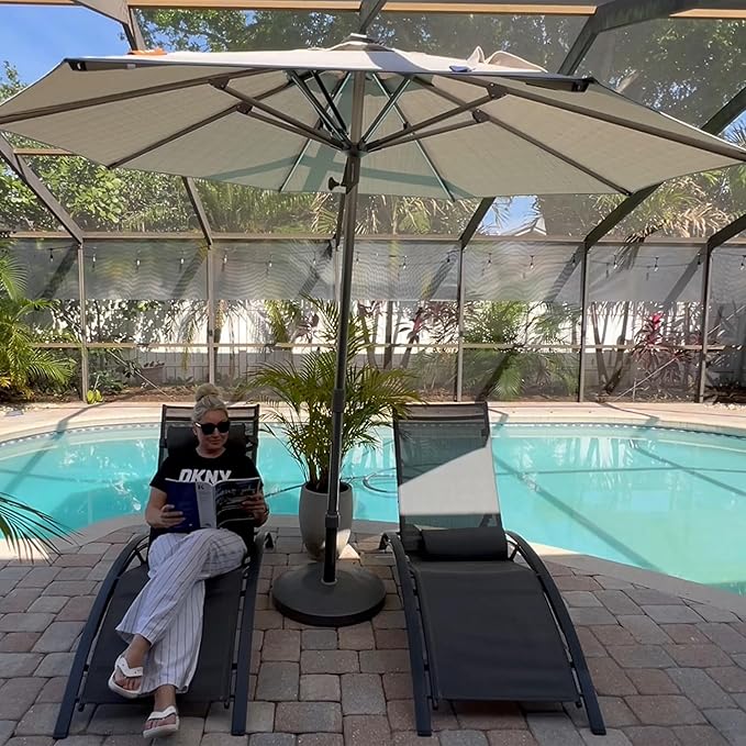 PURPLE LEAF 10 FT Semi-Auto Outdoor Patio Umbrella Market Table Sun Umbrellas with 8 Aluminum Sturdy Ribs for Backyard Deck Garden Pool (Gray Pole Gray Canopy)