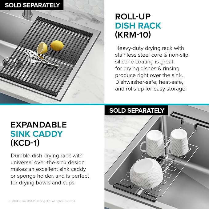 KRAUS Fairlane 25-inch Drop In/Top Mount Single Bowl 18-Gauge Stainless Steel Kitchen Sink, KHT641-25