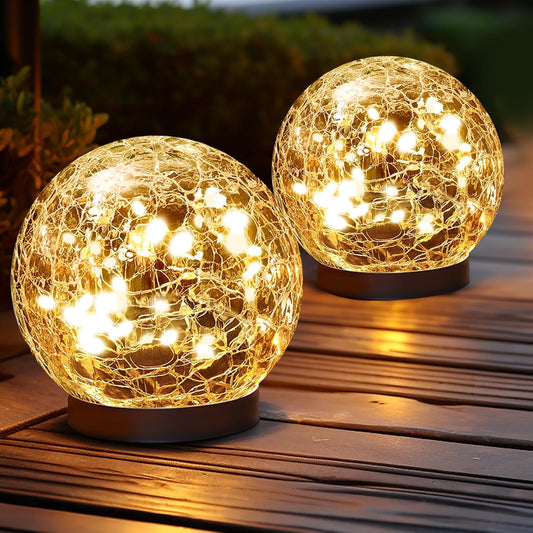 Solar Globe Lights Outdoor Waterproof-Solar Balls for Garden-Cracked Glass Ball Outdoor-Solar Orbs for Outside-Outdoor Decorations for Patio and Yard Lawn Backyard Decor